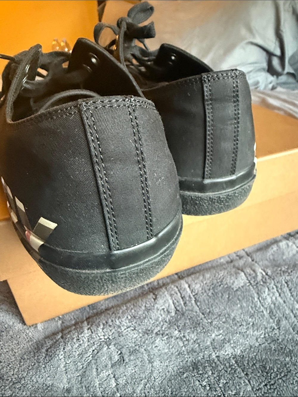 Burberry Black Canvas Low-Top Sneakers with Check Logo - Picture 6 of 7